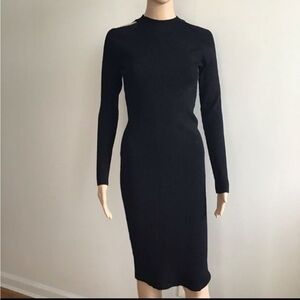 Vince Black Open Shoulder Dress Ribbed Long Sleeve Size S